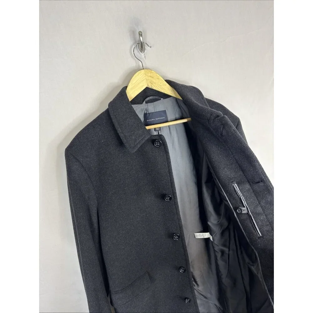 Banana Republic Wool Cashmere Coat Men's‎ XL Black Dark Gray Overcoat